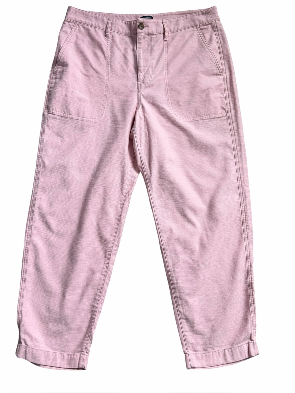 J.CREW Pants Womens 14 Utility Tapered Ankle Chino Flat Front Cotton Pink Pocket